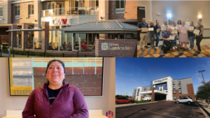 Collage of images from HEGG Hospitality. Outside of our hotel properties and team members.